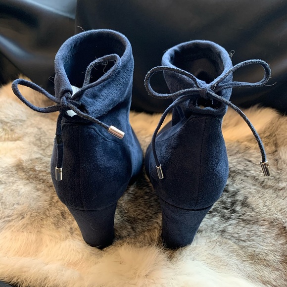 Unisa Dark Blue Suede Booties with Back Ties. - Picture 3 of 5